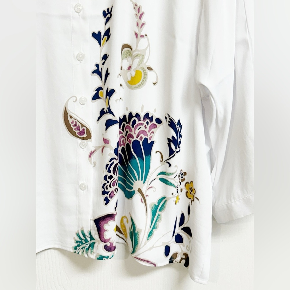 Chico’s White Whimsy Button Up Blouse 3/4 Sleeve Lightweight Sz 3 (XL) NWT - Picture 5 of 8